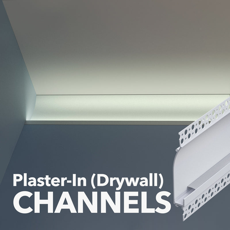 Plaster-In Drywall LED channels providing seamless and elegant recessed lighting in modern interiors.