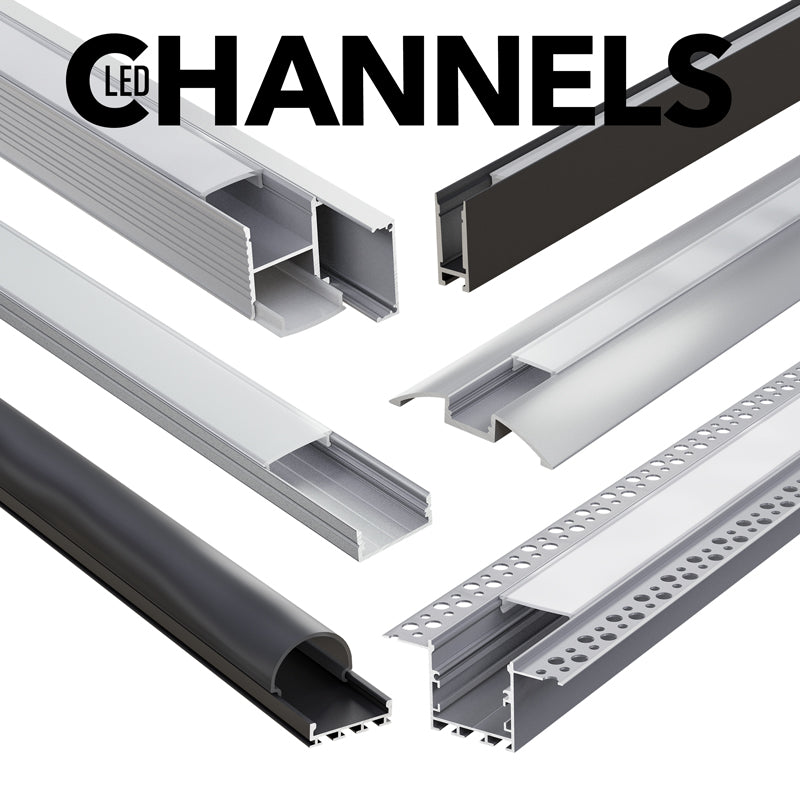 Variety of LED architectural channels for stylish strip light installation.