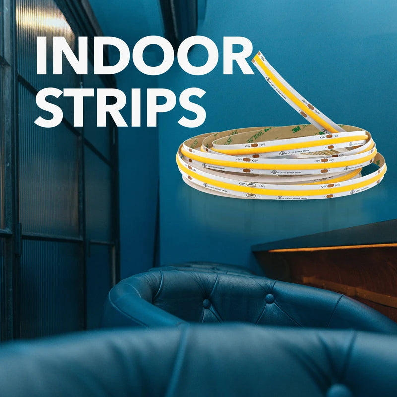 Veroboard Indoor LED Strip Lights coiled on a surface, showcasing vibrant illumination for indoor spaces.