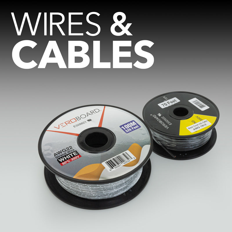 Two spools of Veroboard stranded power cables in various lengths and gauges, essential for electrical projects.