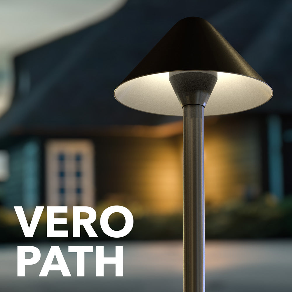 Sleek Vero Pathway Lighting with Umbrella Cap illuminating outdoor space for safety and ambiance.