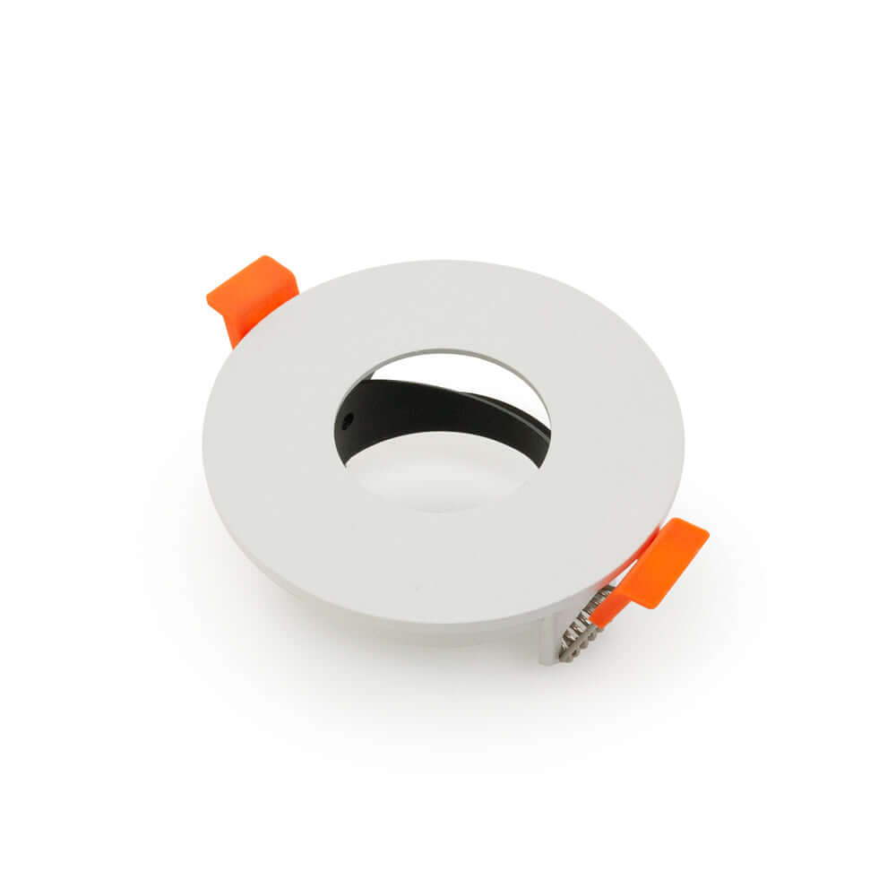 VBD-MTR-T71 low voltage recessed light trim in white aluminum with pivot feature.