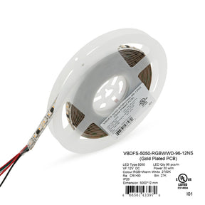 VBDFS-5050-RGBWWD-96-12-NS Addressable(Digital) LED Strip, 30W/m(9W/ft) RGBWW Gold PCB, veroboard