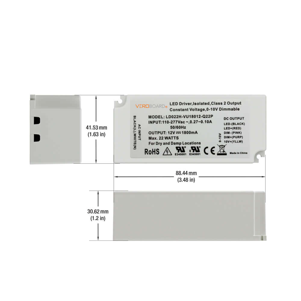 LD022H-VU18012-Q22P 0-10V Dimmable LED Driver 12V 22W