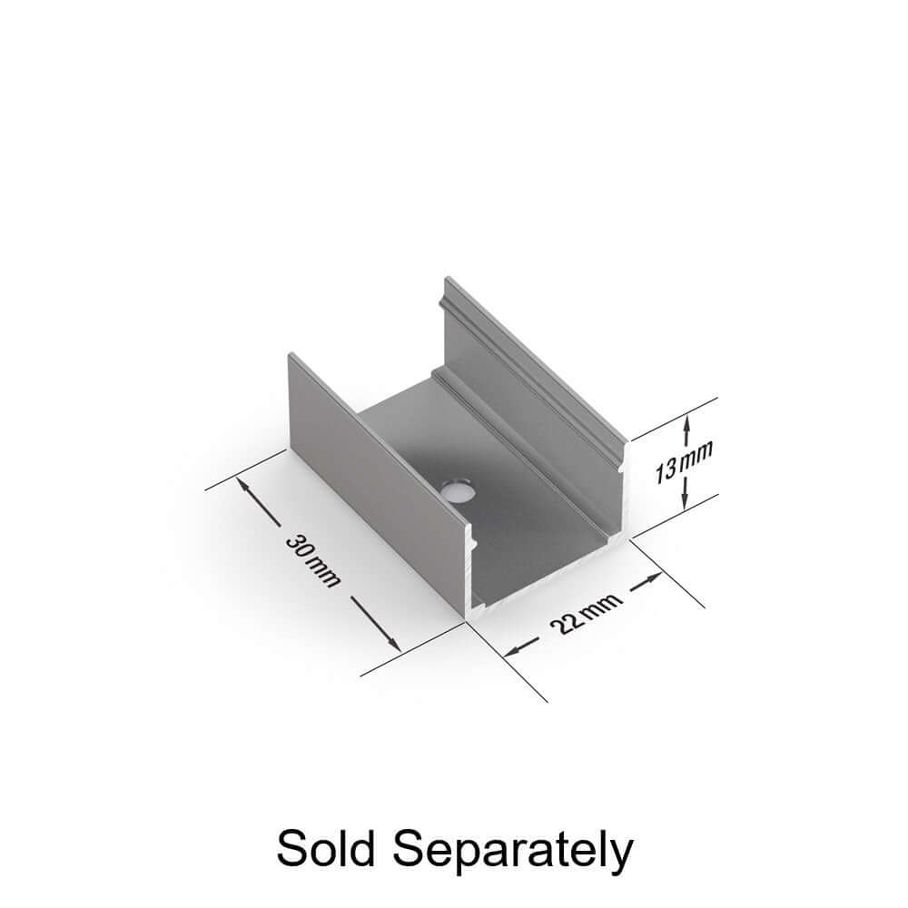 Aluminum mounting bracket dimensions: 30mm x 22mm x 13mm, sold separately for LED strip installation.