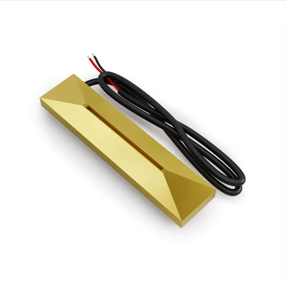 VBD-COB-24V-100L-Gold 4 inch step light with black cables, designed for 24V DC use.