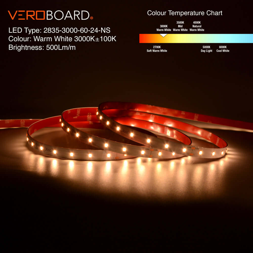 VBDFS-L2835-xxxx-60-24-NS 500Lm/m(152Lm/ft) 4.8W/m(1.5W/ft) CCT(2.7K, 3K, 3.5K, 4K, 5K, 6K) led strip, led ribbon, veroboard