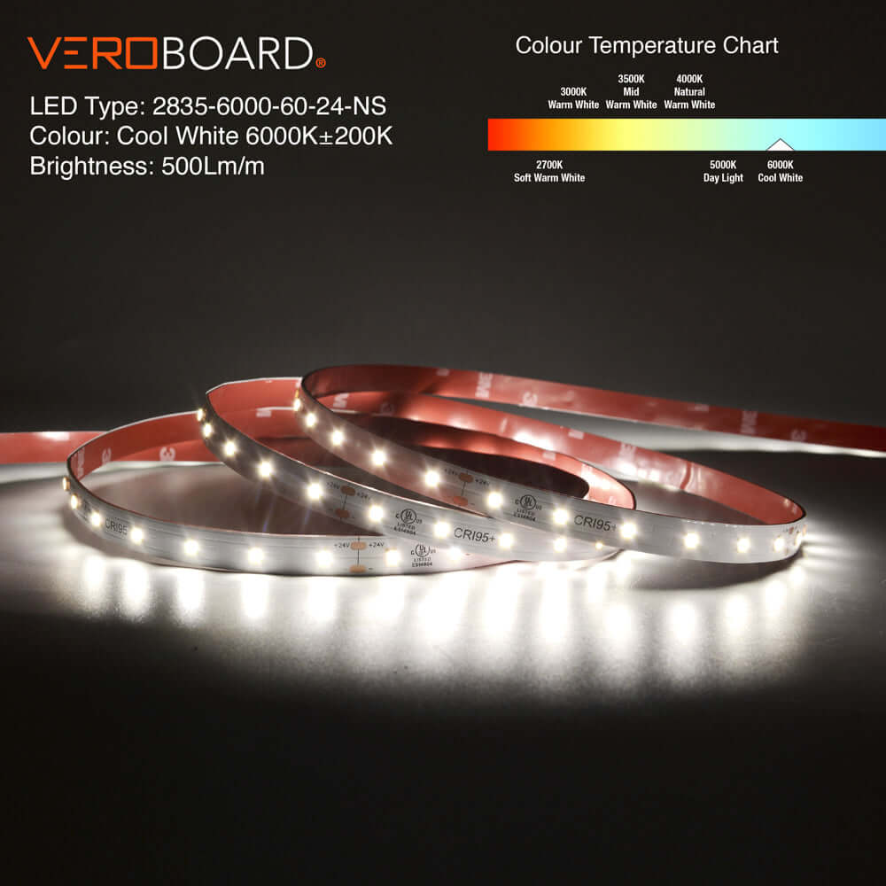 VBDFS-L2835-xxxx-60-24-NS 500Lm/m(152Lm/ft) 4.8W/m(1.5W/ft) CCT(2.7K, 3K, 3.5K, 4K, 5K, 6K) led strip, led ribbon, veroboard