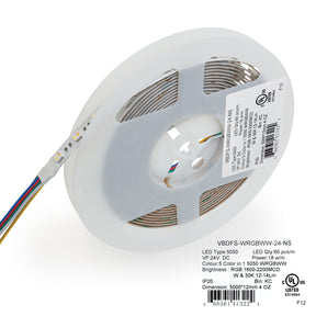 VBDFS-5050-WRGBWW-60-24-NS Color Changing LED Strip, 18W/m(5.5W/ft) WRGBWW led strip, led ribbon veroboard