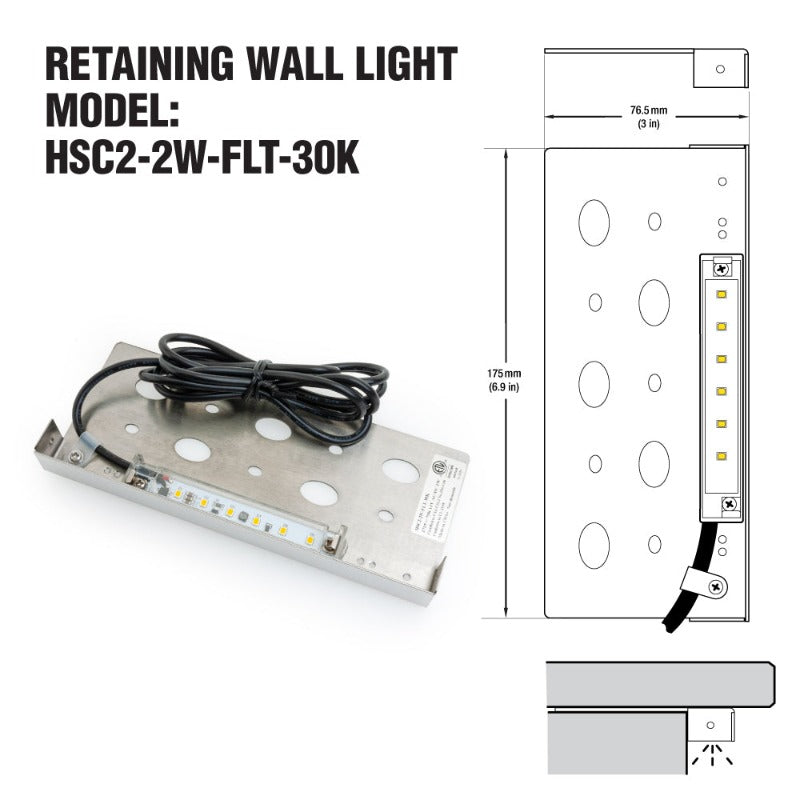 HSC2-2W-FLT-30K 7inch Retaining Wall Light 3000K(Warm White), Veroboard