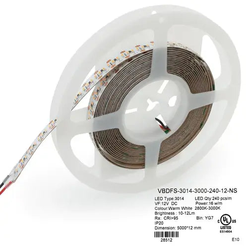 5M(16.4ft) Indoor LED Strip 3014, 12V 7(w/ft) 727-873(Lm/ft) 240(LEDs/m) CCT(2.7K, 4K, 5K ) - GekPower
