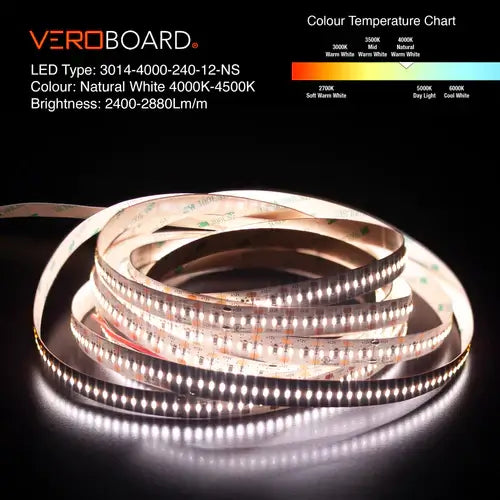 5M(16.4ft) Indoor LED Strip 3014, 12V 7(w/ft) 727-873(Lm/ft) 240(LEDs/m) CCT(2.7K, 4K, 5K ) - GekPower