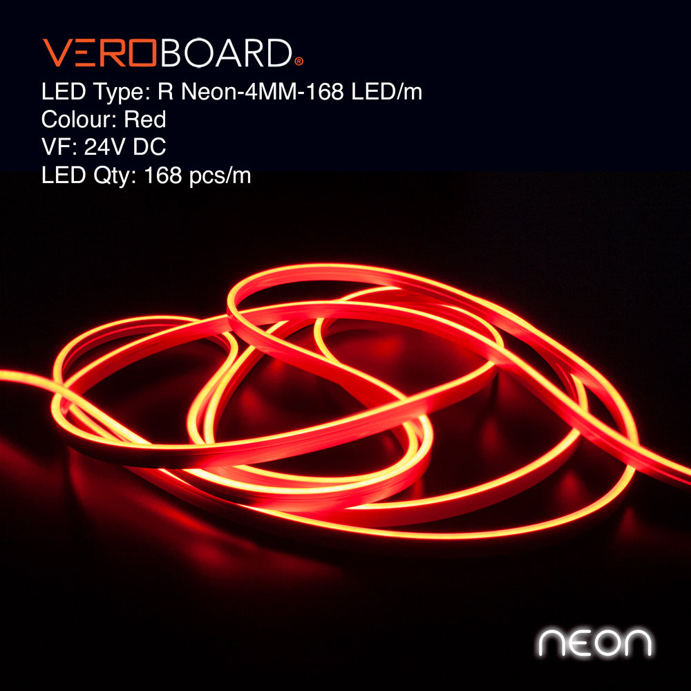 VBDFS-R Neon-4MM-168 LED/m Flexible Neon Red LED Strip  (5 Meter Roll/ 16.4ft), Veroboard 