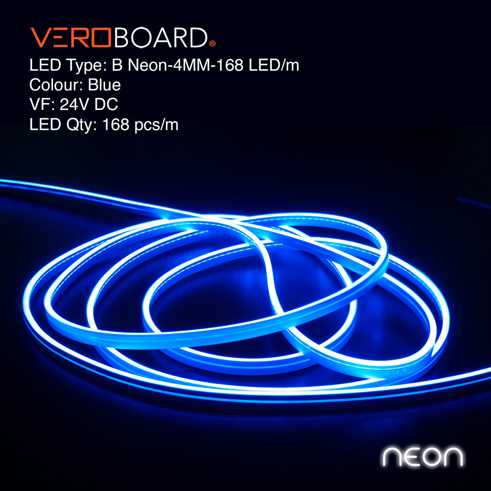 VBDFS-B Neon-4MM-168 LED/m Flexible Neon Blue LED Strip (5 Meter Roll/ 16.4ft), Veroboard 