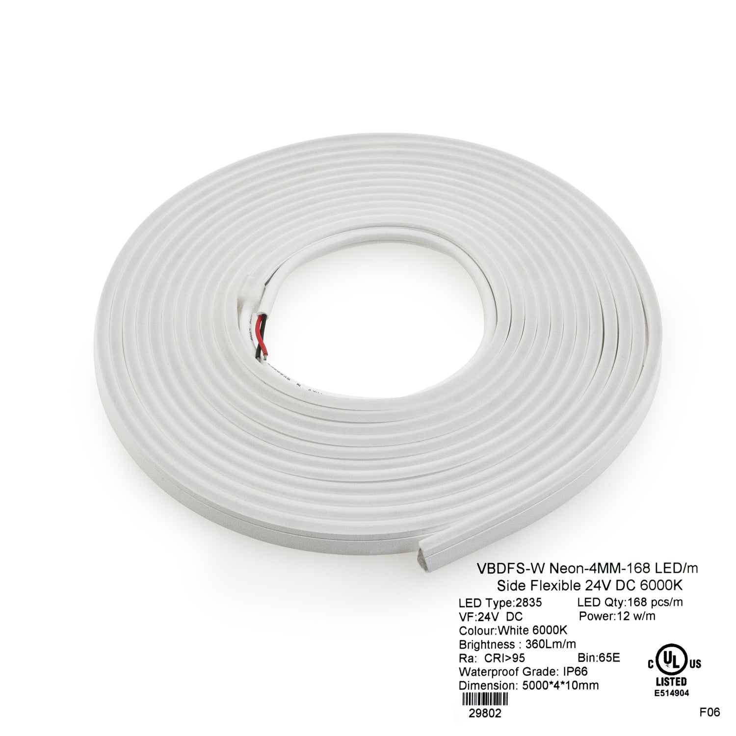 VBDFS-W Neon-4MM-168 LED/m Flexible Neon White LED Strip (5 Meter Roll/ 16.4ft), Veroboard 