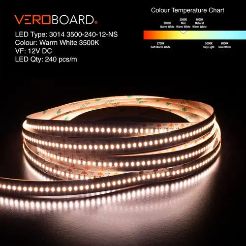 5M(16.4ft) Indoor LED Strip 3014, 12V 7(w/ft) 727-873(Lm/ft) 240(LEDs/m) CCT(2.7K, 4K, 5K ) - GekPower