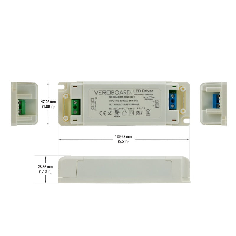 Constant Current 1200ma 24-36V 38W Dimmable OTM-TD203500-1200-38, Veroboard