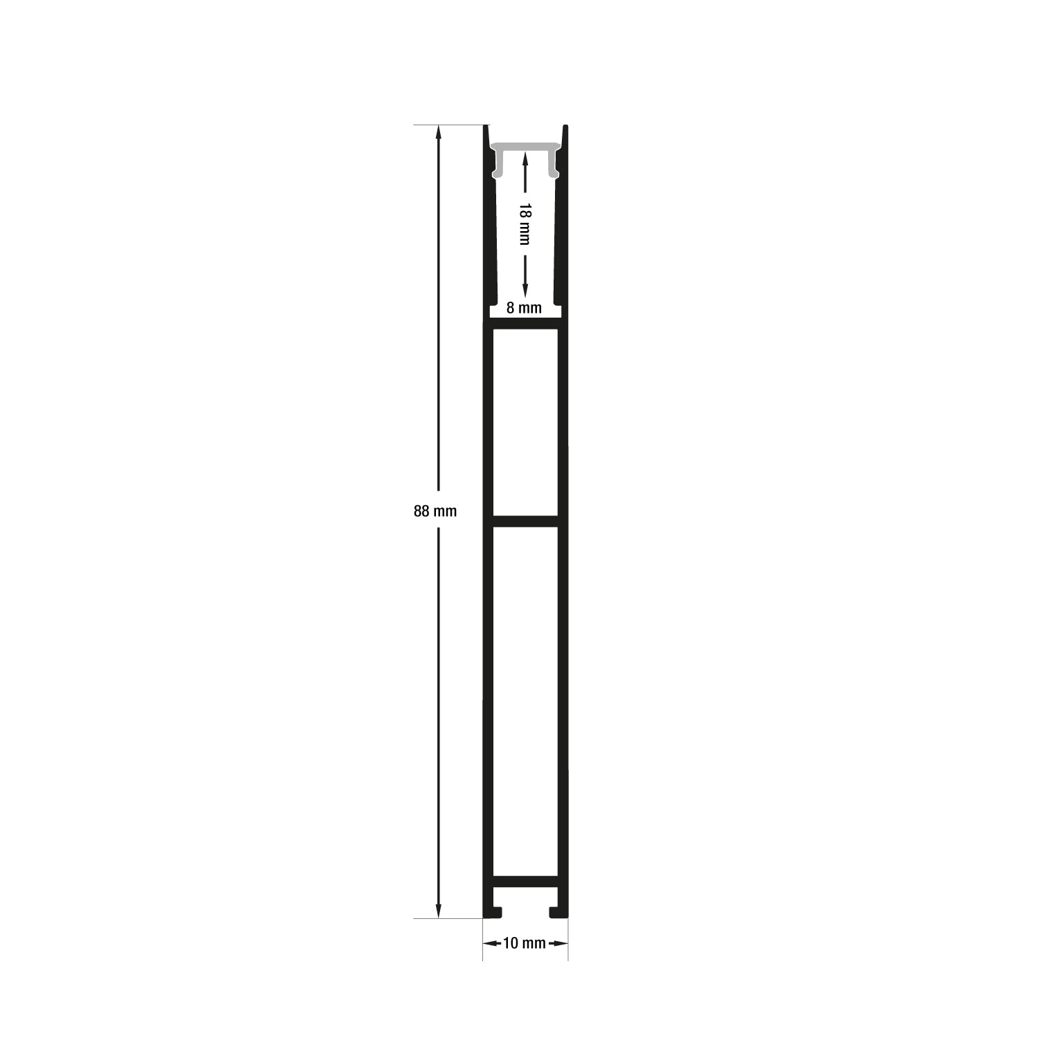 VBD-CH-H2 Narrow Black hanging Aluminum Channel 2.4Meters(94.4in) and 3Meters(118in), Veroboard