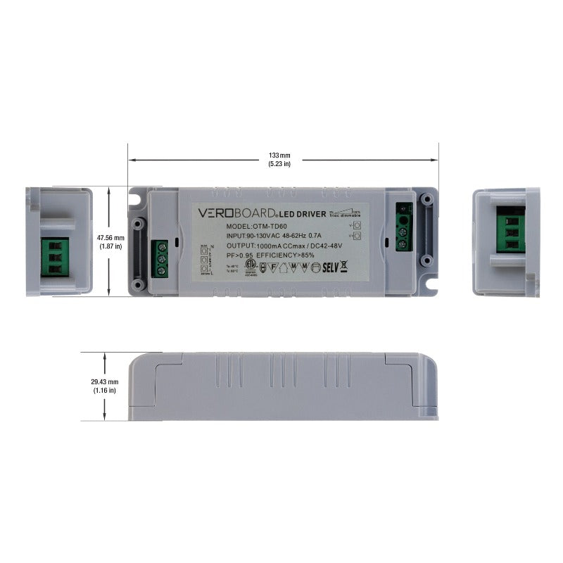 Constant Current 1000mA 42-48V 50W Dimmable OTM-TD60, Veroboard