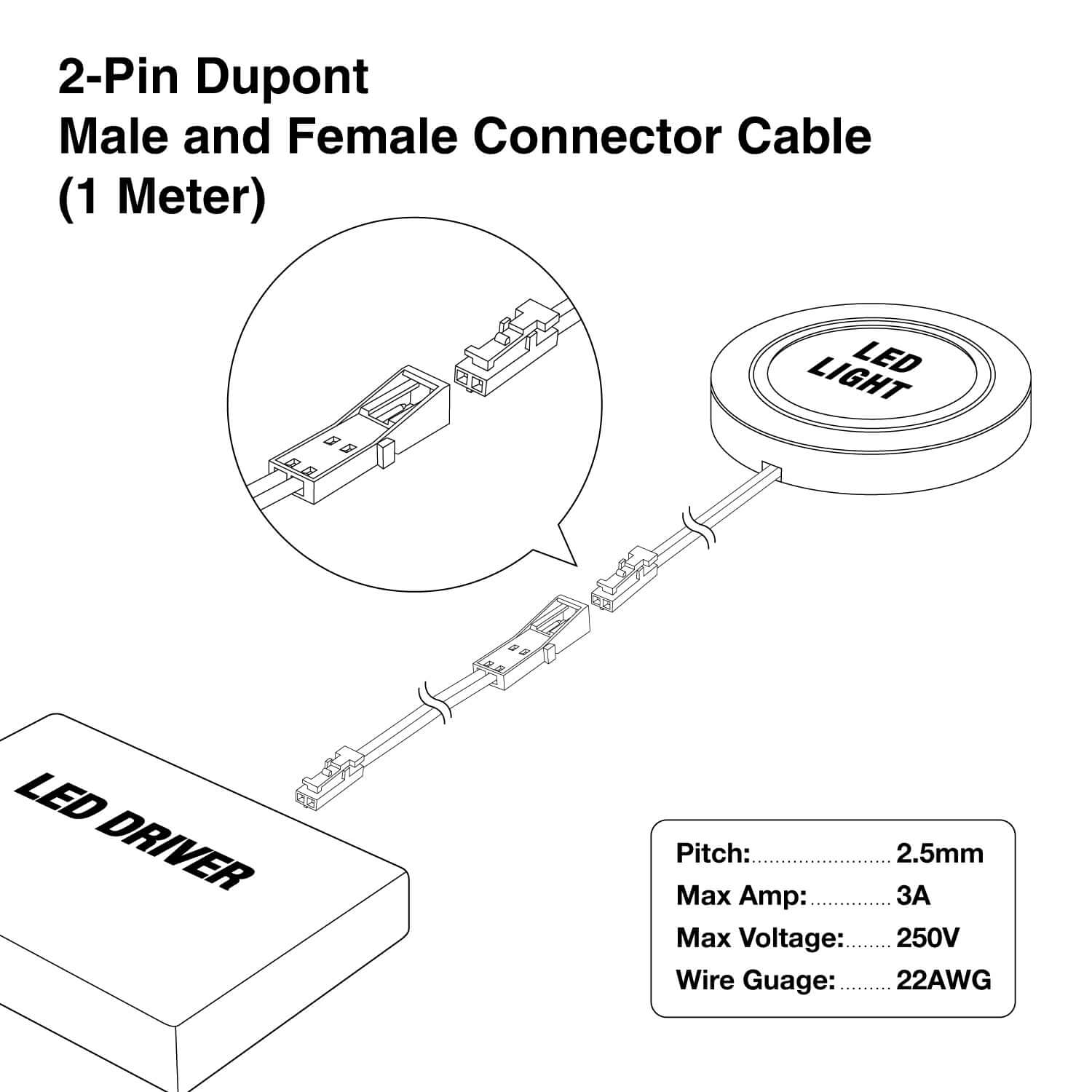 VBD-LR-2P Wire to Wire Connector 1 Meter (39in) - Veroboard