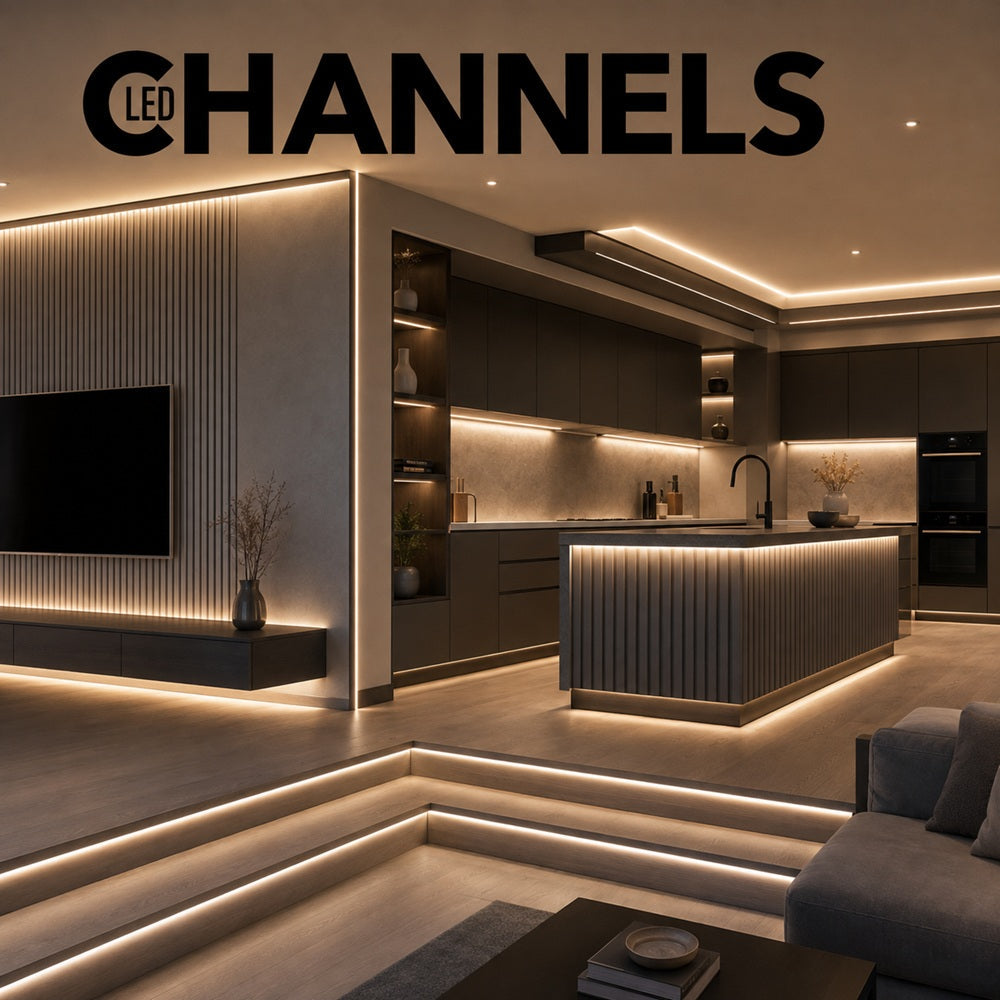 Variety of LED architectural channels for stylish strip light installation.