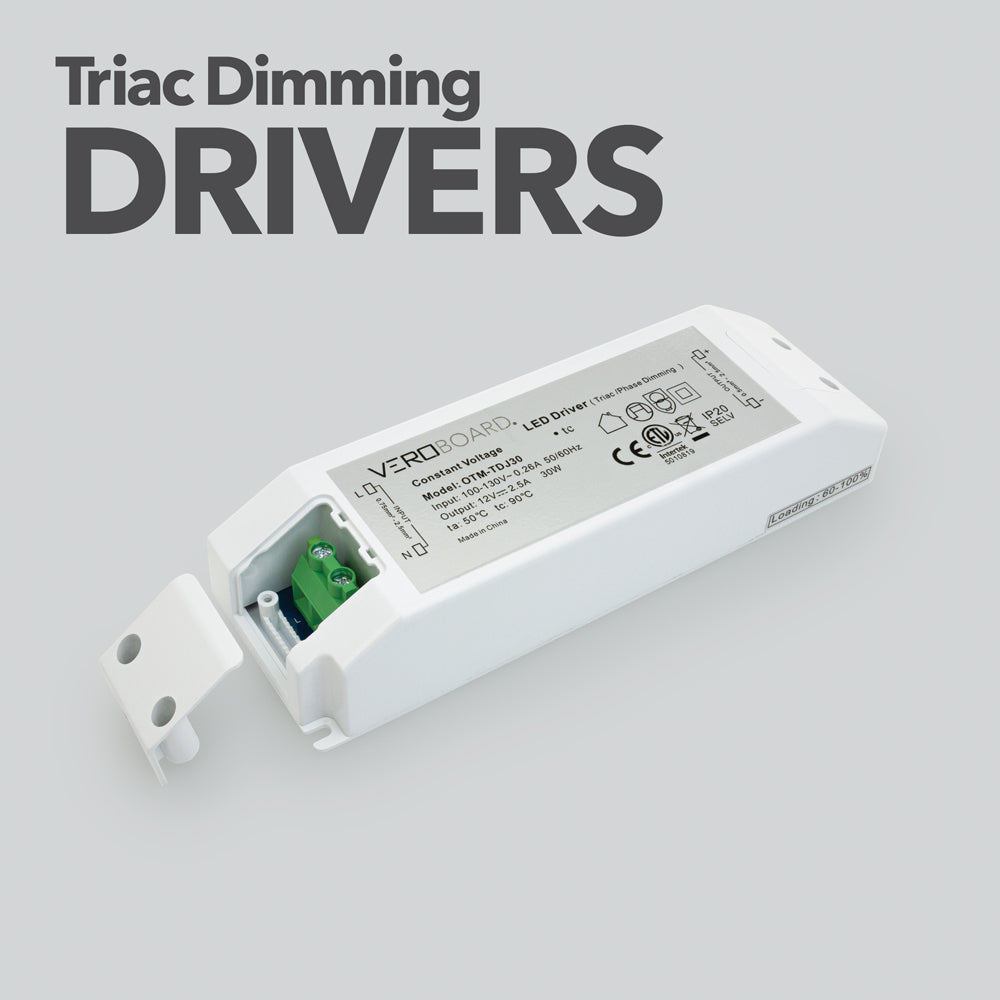 Veroboard CV Triac Phase Cut Dimming LED driver with input voltage range for 12V and 24V lighting setups.