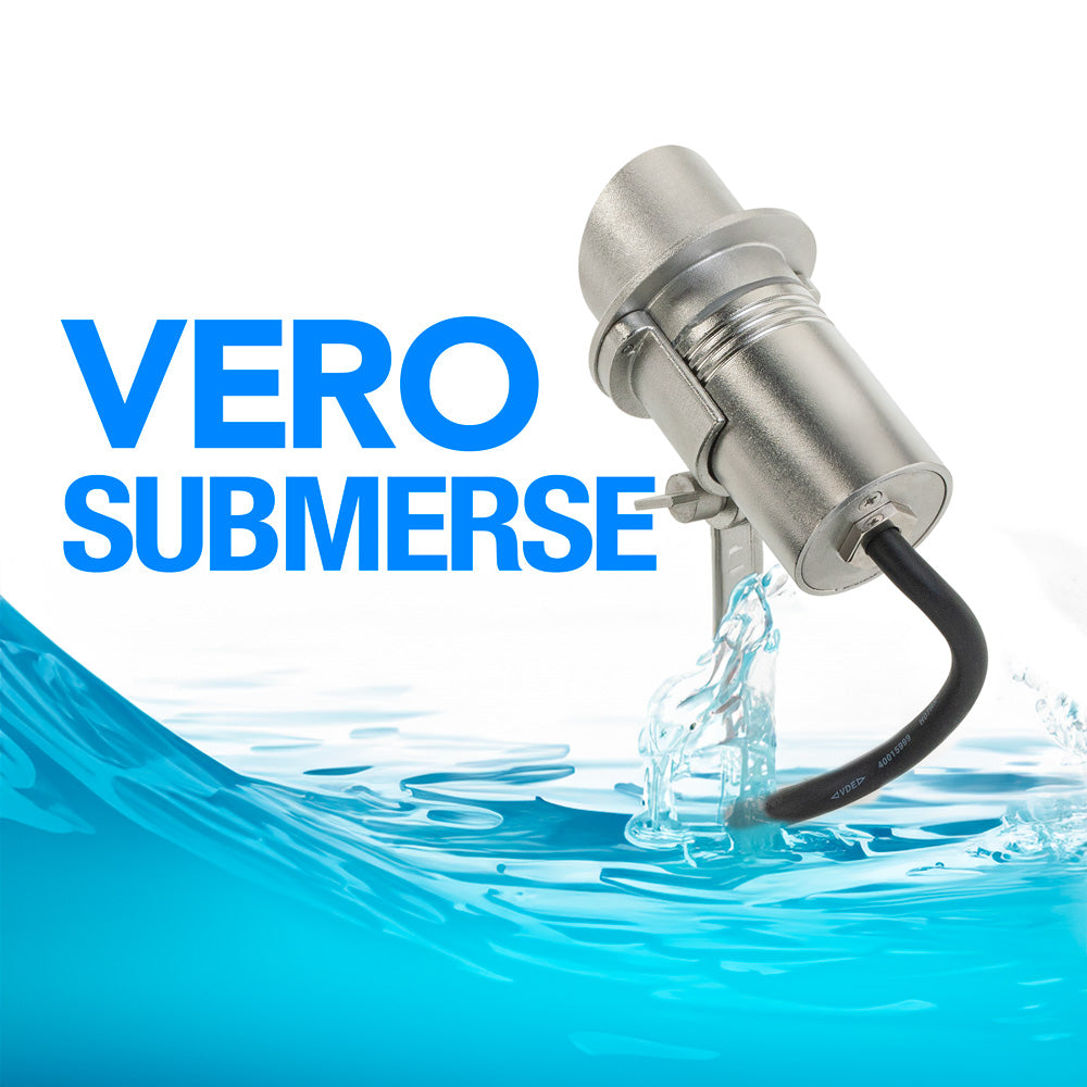 VeroSubmerse submersible underwater lighting fixture in water, designed for pools and water features.