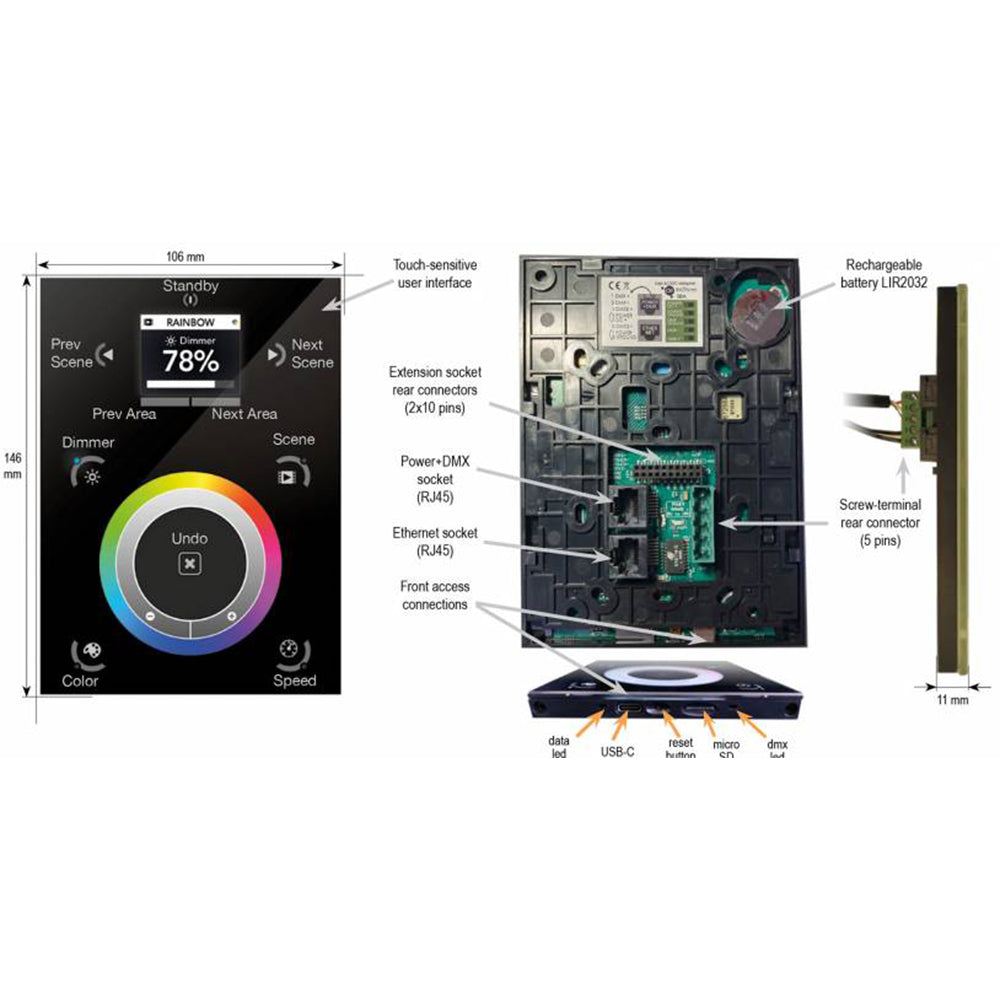 STICK-DE3-BLK Touch Screen DMX Wall Controller Black