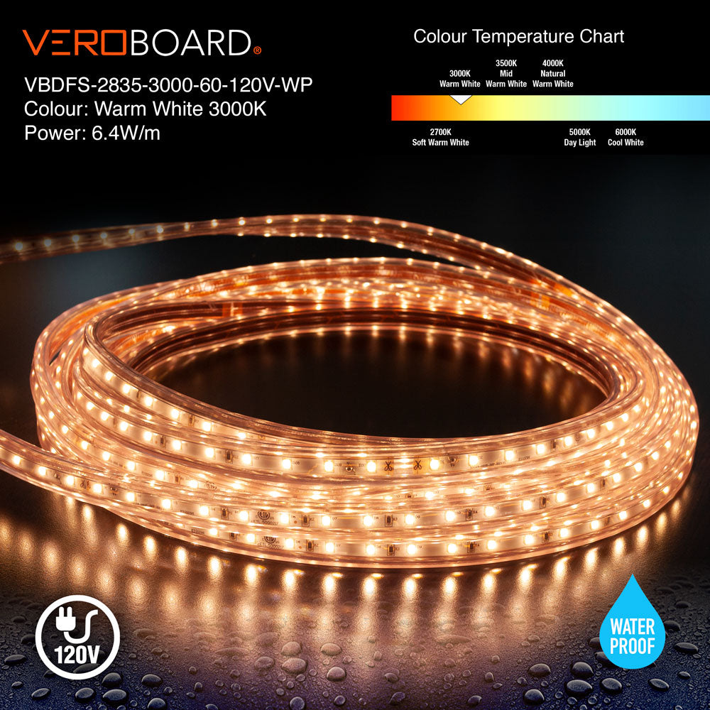 VBDFS-2835-XXXX-60-120-WP Waterproof LED Strip, 656Lm/m (200Lm/ft) 6.4W/m(2W/ft) CCT(3K, 6K)