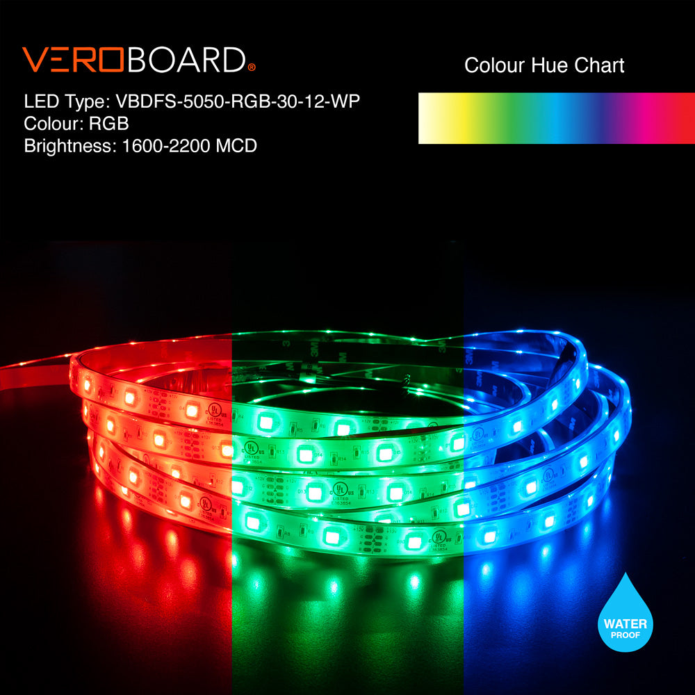 VBDFS-5050-RGB-30-12-WP Color Changing LED Strip, 7.2W/m(2.2W/ft) RGB