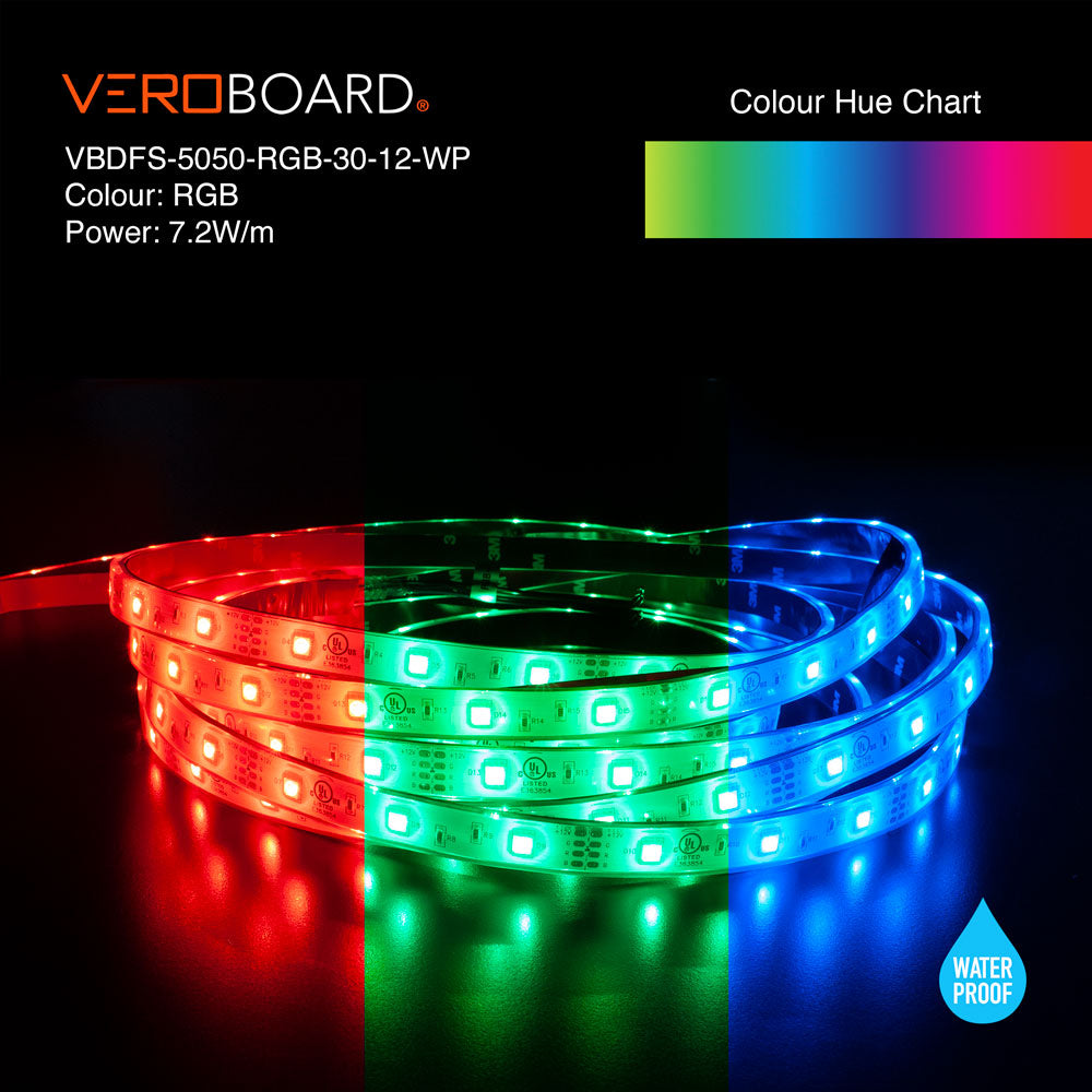 VBDFS-5050-RGB-30-12-WP Color Changing LED Strip, 7.2W/m(2.2W/ft) RGB