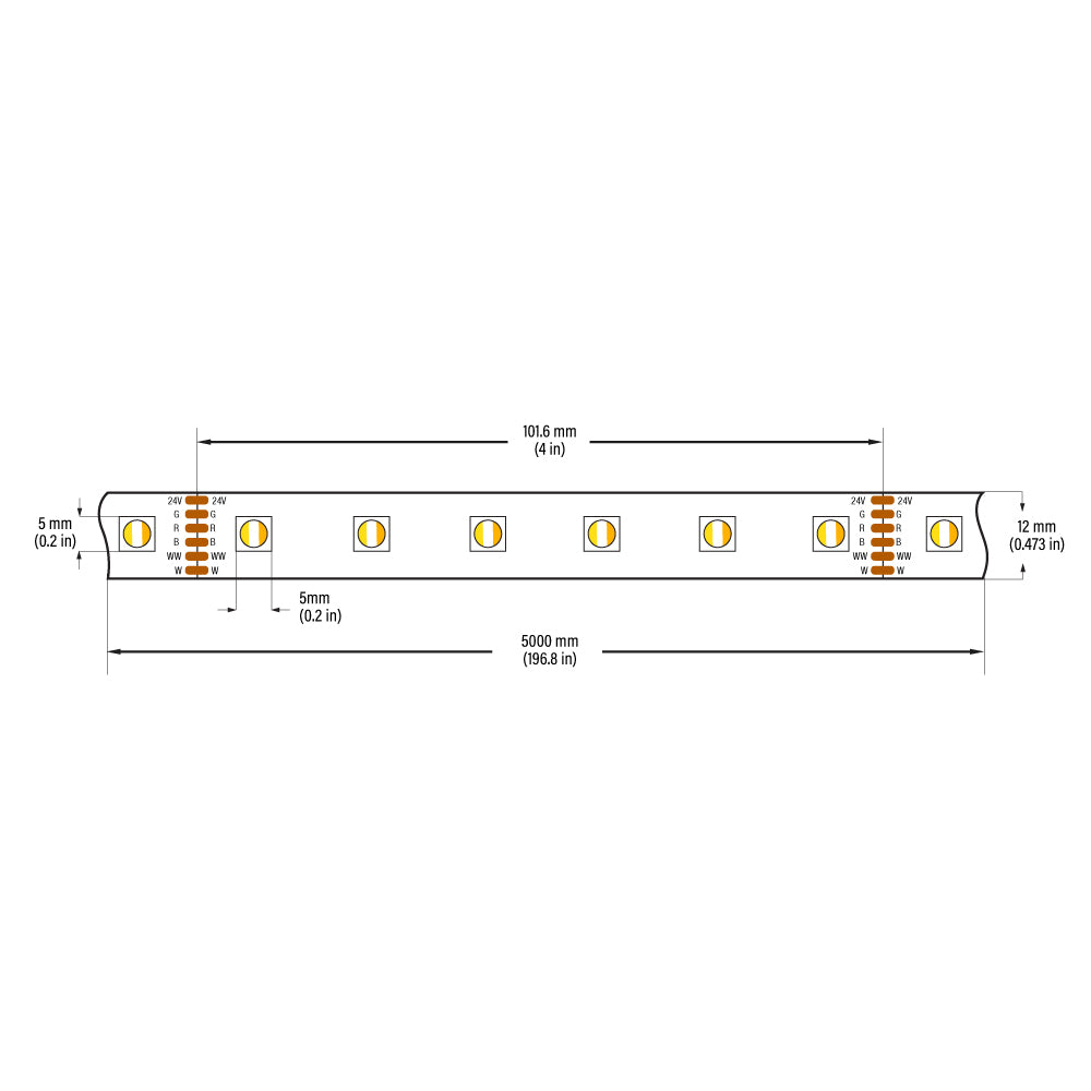 VBDFS-5050-WRGBWW-60-24-NS Color Changing LED Strip, 18W/m(5.5W/ft) WRGBWW