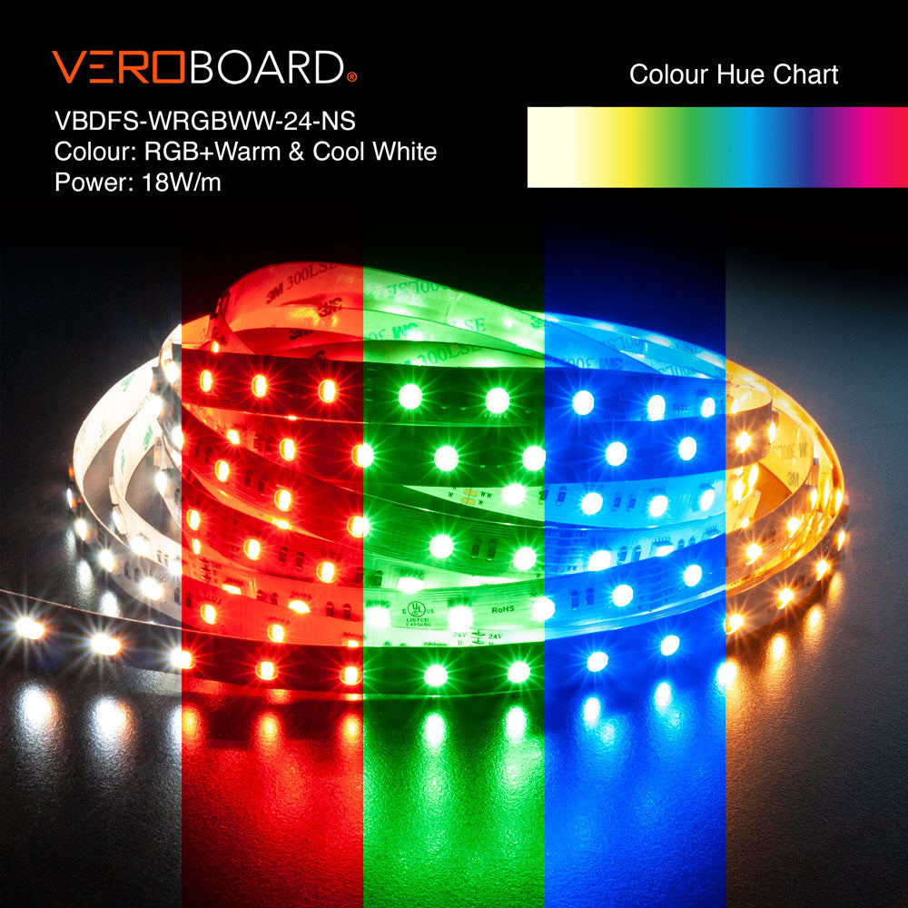 VBDFS-5050-WRGBWW-60-24-NS Color Changing LED Strip, 18W/m(5.5W/ft) WRGBWW