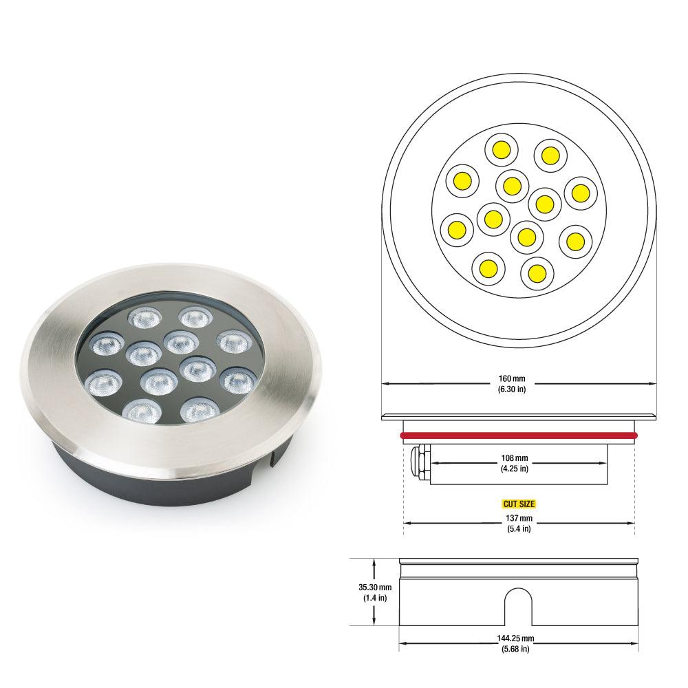 VBD-UL-1201-1500-xxxx-I 6 inch Outdoor Round Shallow Recessed inground light