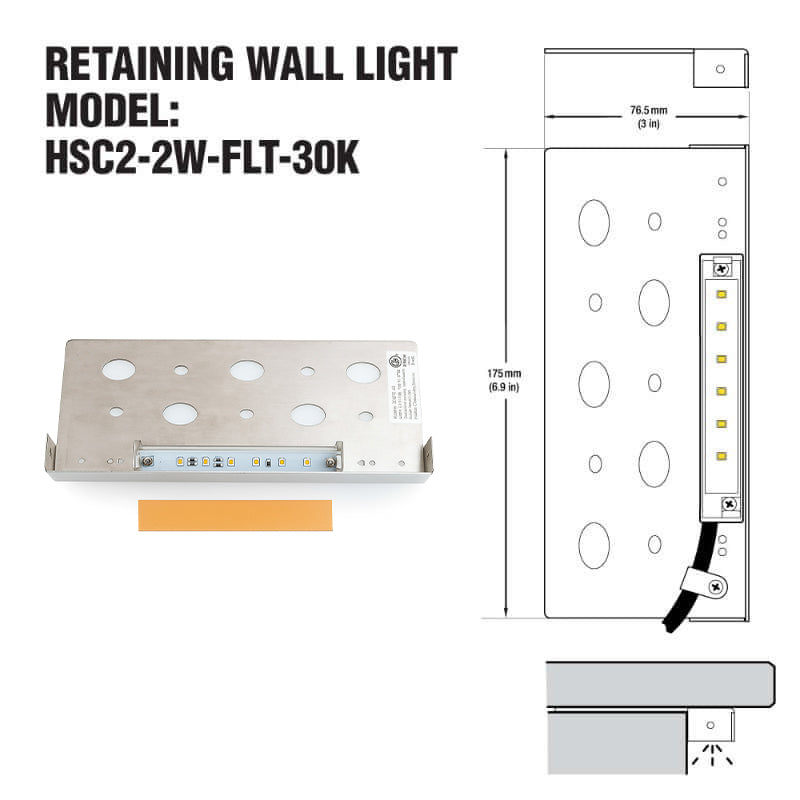 HSC2-2W-FLT-30K 7inch Landscape Retaining Wall Light 3000K(Warm White)