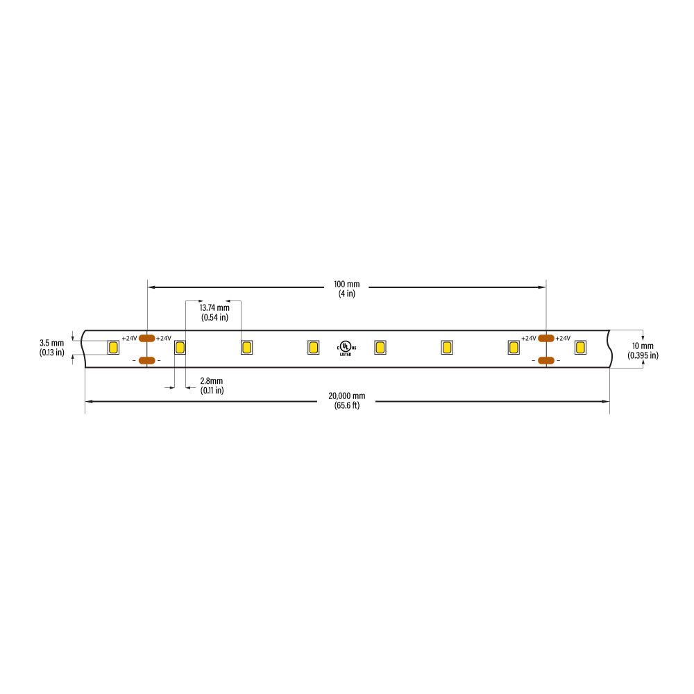 VBDFS-L2835-xxxx-60-24-NS 500Lm/m(152Lm/ft) 4.8W/m(1.5W/ft) CCT(2.7K, 3K, 3.5K, 4K, 5K, 6K)