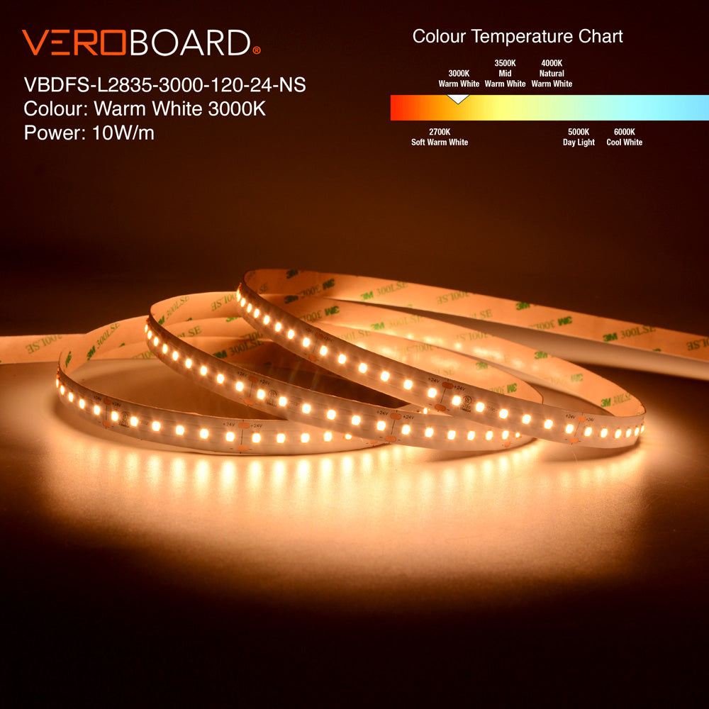 VBDFS-L2835-xxxx-120-24-NS 980Lm/m(298Lm/ft) 10W/m(3W/ft) CCT(2.7K, 3K, 3.5K, 4K, 5K, 6K)