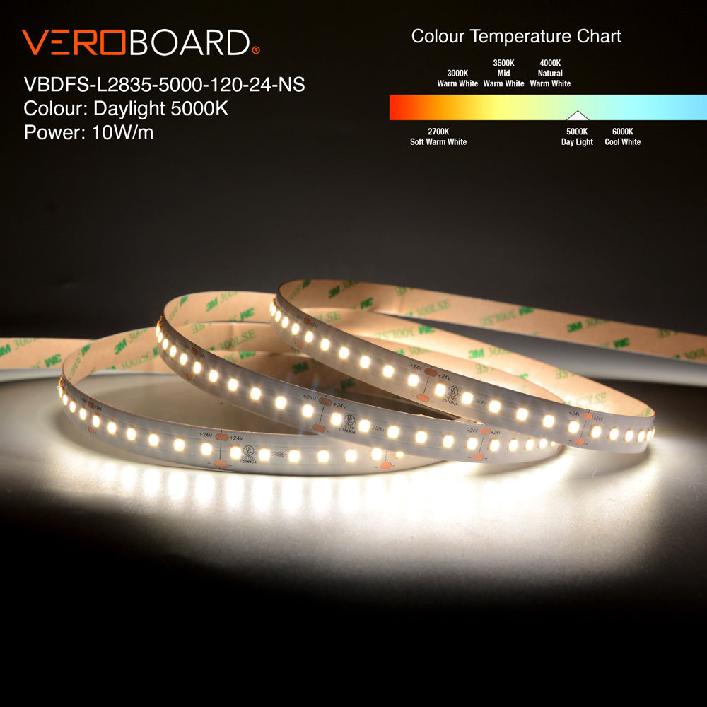 VBDFS-L2835-xxxx-120-24-NS 980Lm/m(298Lm/ft) 10W/m(3W/ft) CCT(2.7K, 3K, 3.5K, 4K, 5K, 6K)
