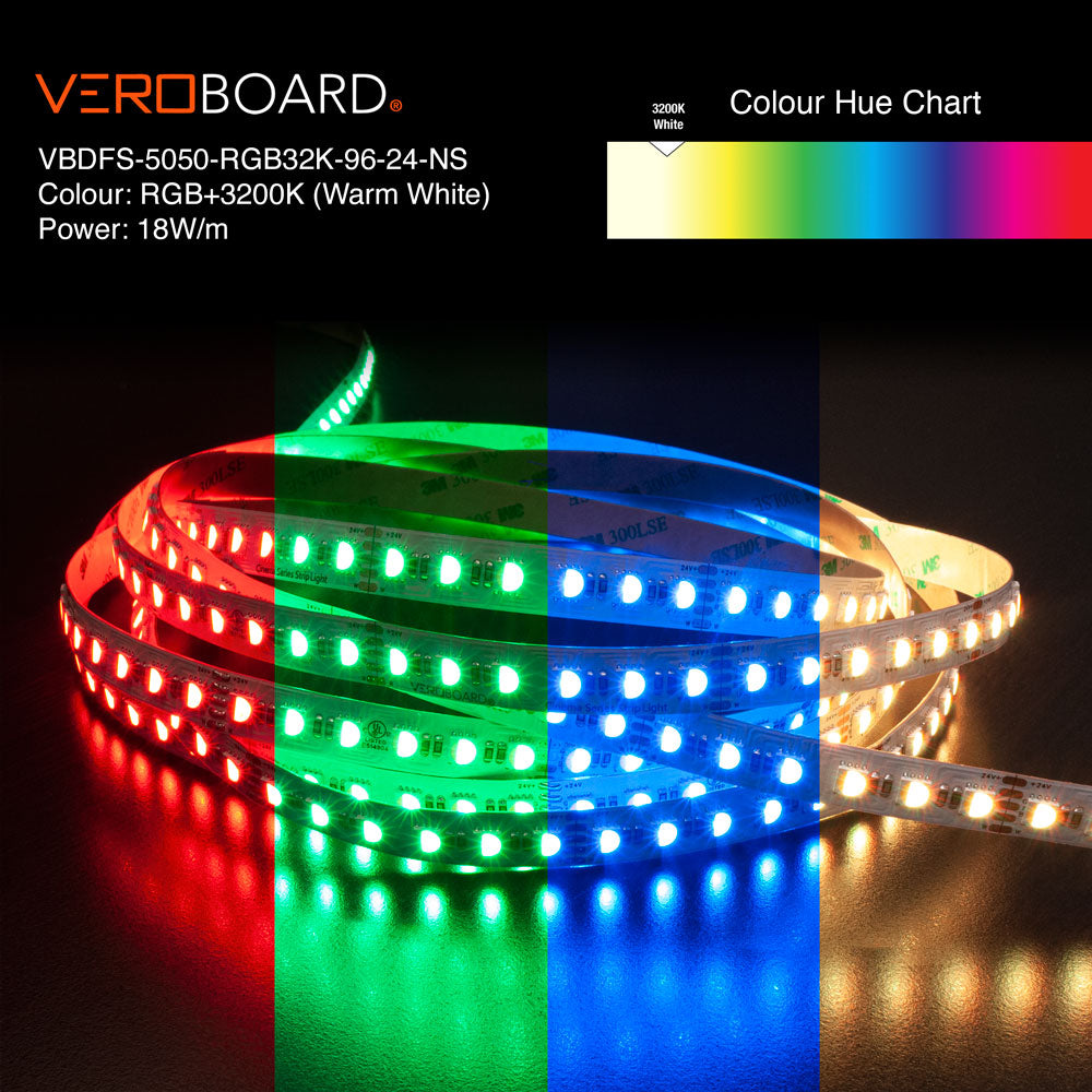 VBDCFS-5050-RGB3.2K-96-24-NS Color Changing LED Strip, 18W/m(5.5W/ft) RGBW(3.2K)