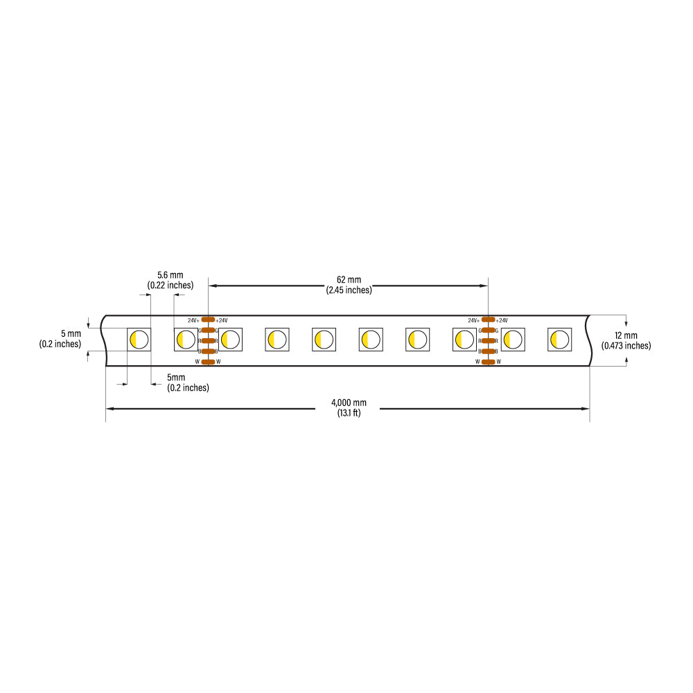 VBDCFS-5050-RGB3.2K-96-24-NS Color Changing LED Strip, 18W/m(5.5W/ft) RGBW(3.2K)