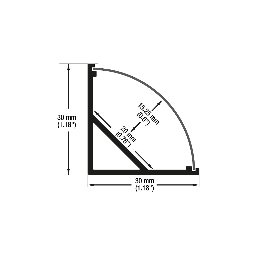 VBD-CH-C3B Black Corner Mount (Curve) LED Aluminum Channel