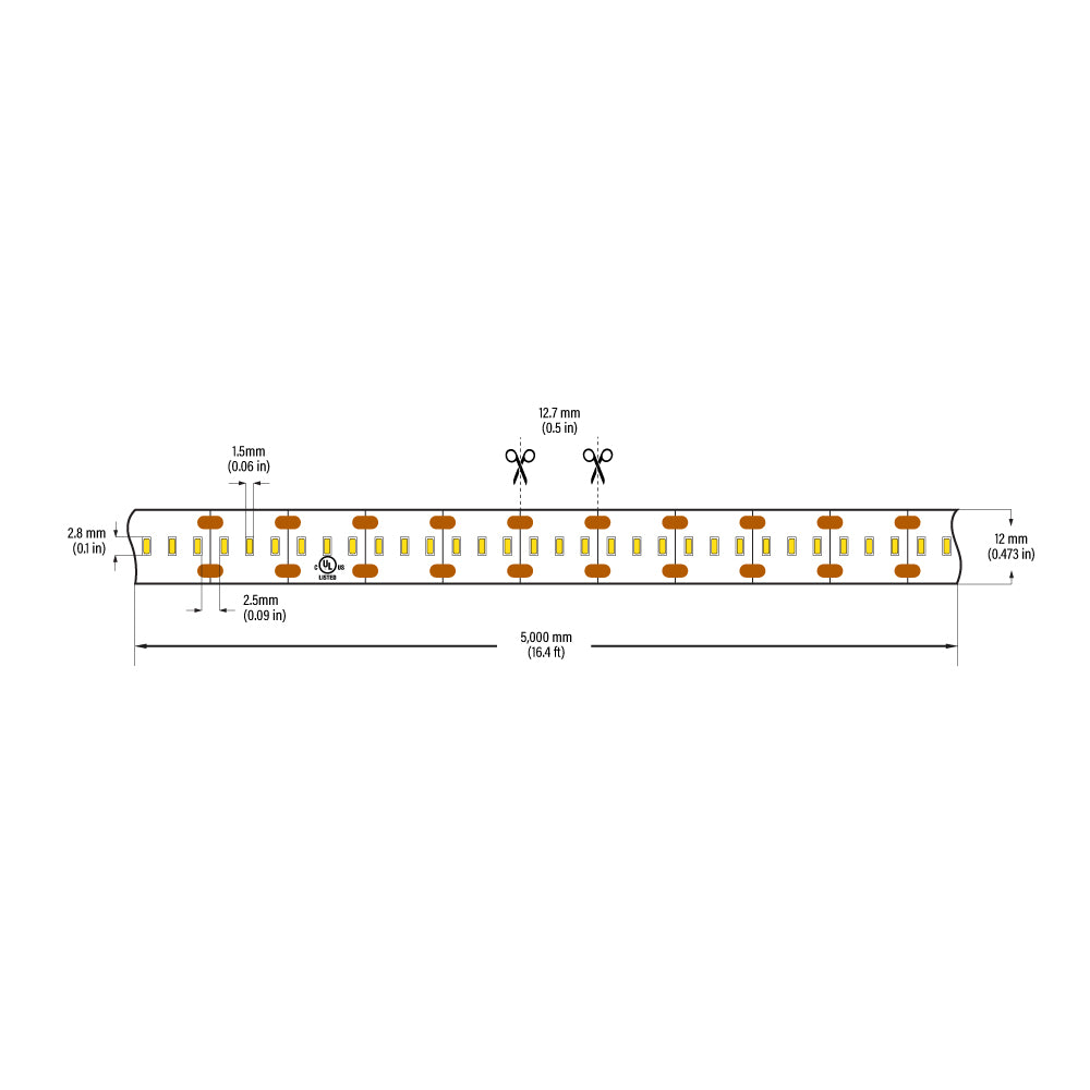 VBDFS-3014-xxxx-240-12-NS 2880Lm/m(873Lm/ft) 22W/m(7W/ft) CCT(2.7K, 3K, 3.5K, 4K, 5K) Gold PCB
