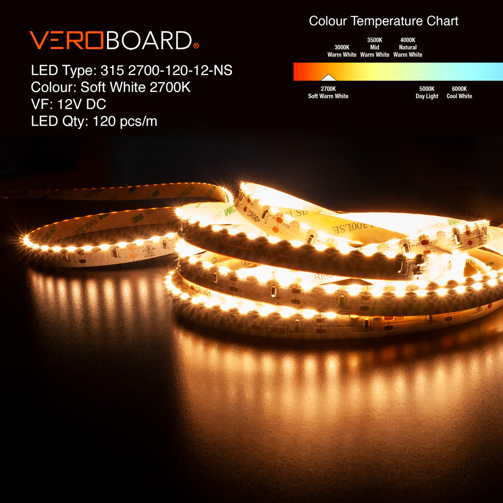 VBDFS-315-xxxx-120-12-NS Side Emitting LED Strip, 1320Lm/m(402Lm/ft) 9W/m(3W/ft) CCT(2.7K, 5K, Green)