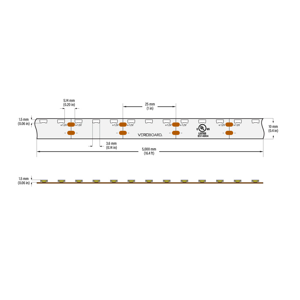 VBDFS-315-xxxx-120-12-NS Side Emitting LED Strip, 1320Lm/m(402Lm/ft) 9W/m(3W/ft) CCT(2.7K, 5K, Green)
