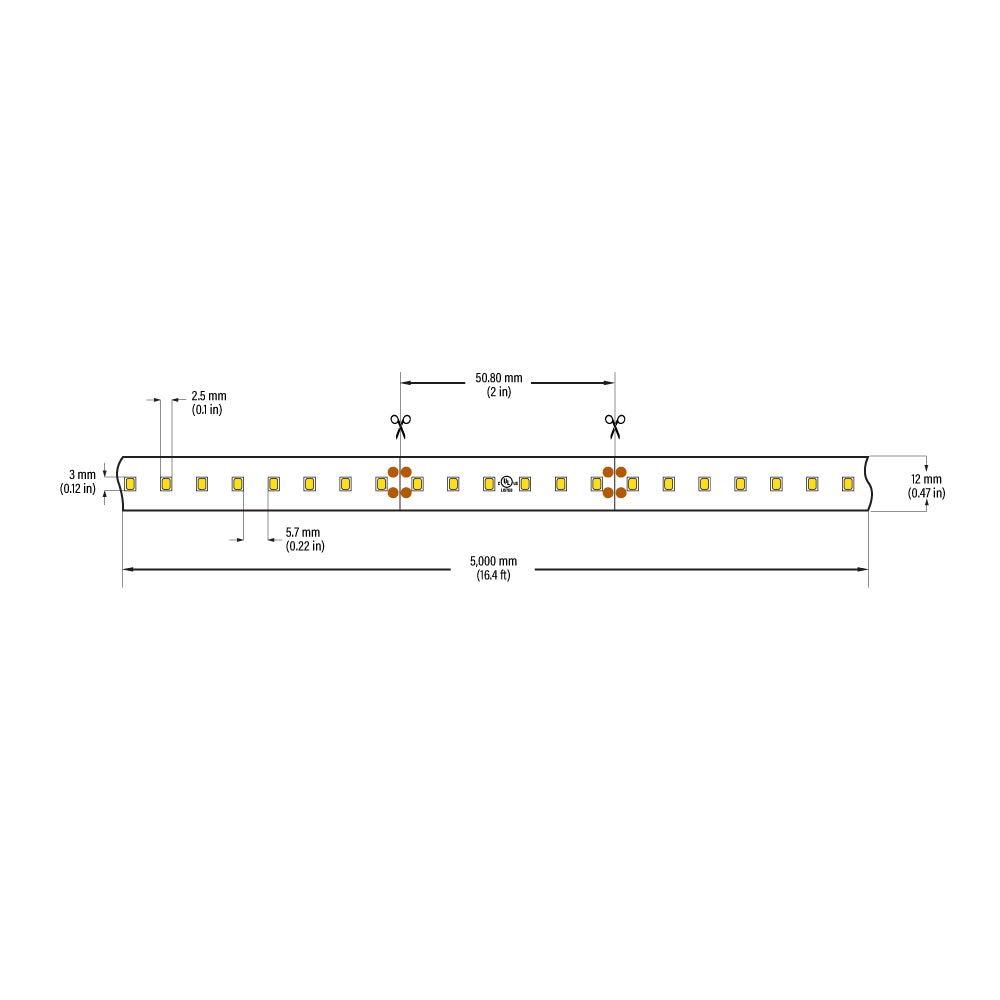 VBDFS-2835-xxxx-120-24-NS 2640Lm/m(804Lm/ft) 18W/m(5.5W/ft) CCT(3K, 4K, 5K)