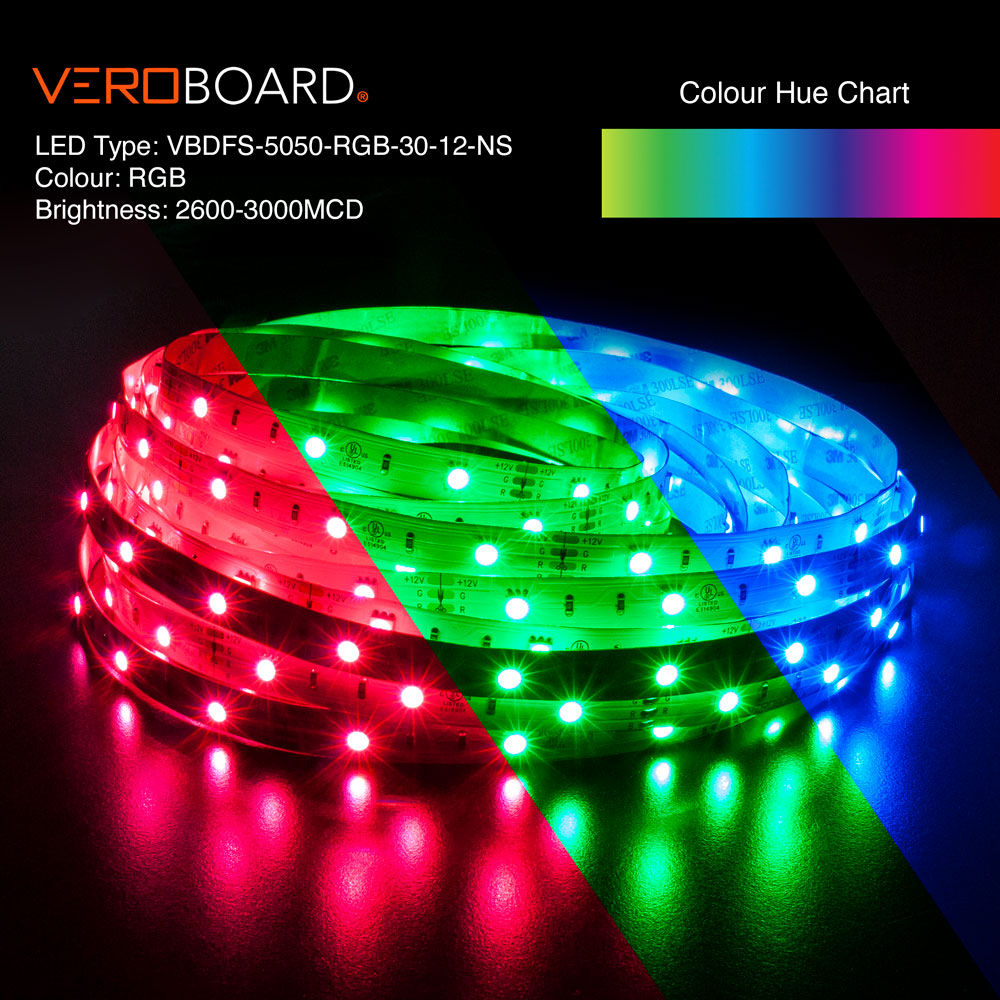 VBDFS-5050-RGB-30-12-NS Color Changing LED Strip, 7W/m(2W/ft) RGB