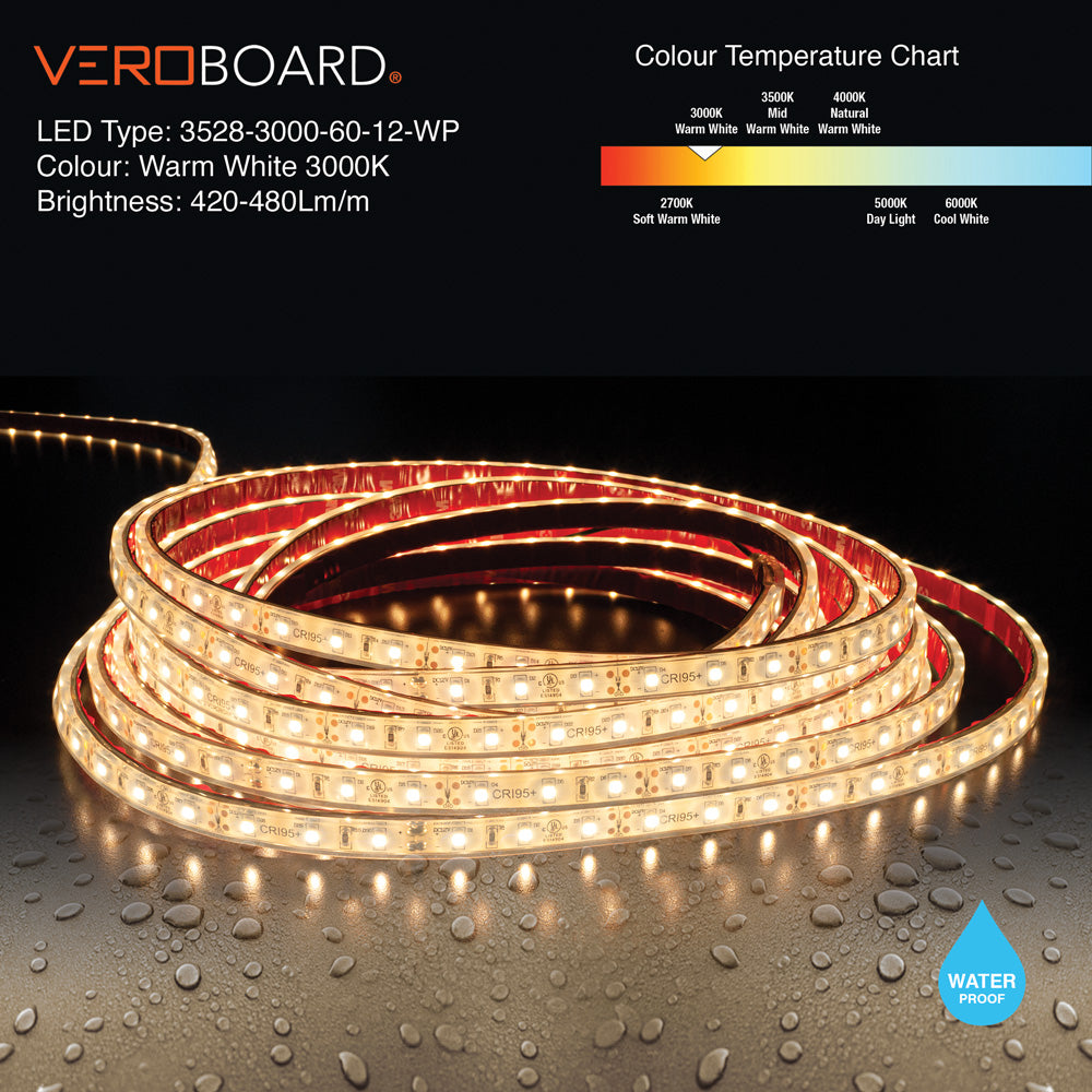 VBDFS-3528-xxxx-60-12-WP Waterproof LED Strip, 480Lm/m(146Lm/ft) 4.5W/m(1.5W/ft) CCT(3K, 6K)
