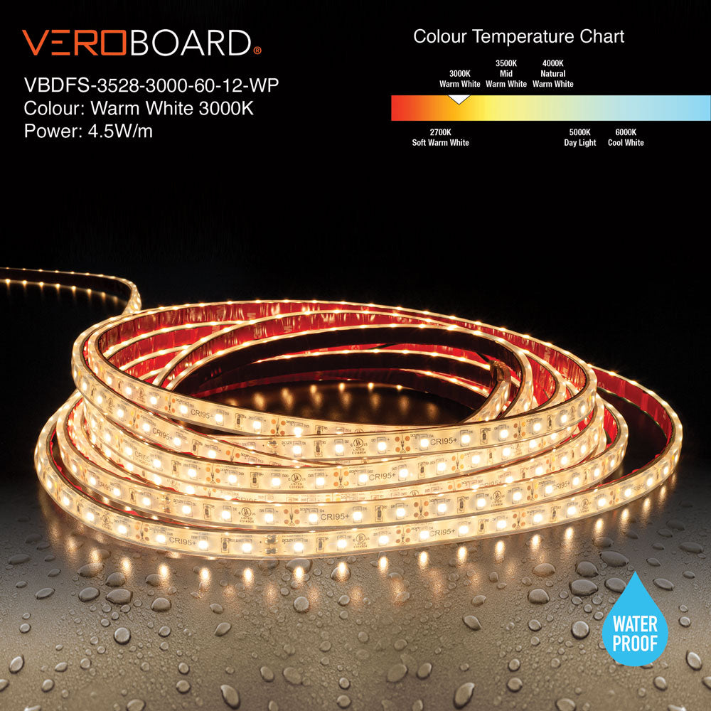 VBDFS-3528-xxxx-60-12-WP Waterproof LED Strip, 480Lm/m(146Lm/ft) 4.5W/m(1.5W/ft) CCT(3K, 6K)