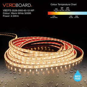 VBDFS-3528-xxxx-60-12-WP Waterproof LED Strip, 480Lm/m(146Lm/ft) 4.5W/m(1.5W/ft) CCT(3K, 6K)