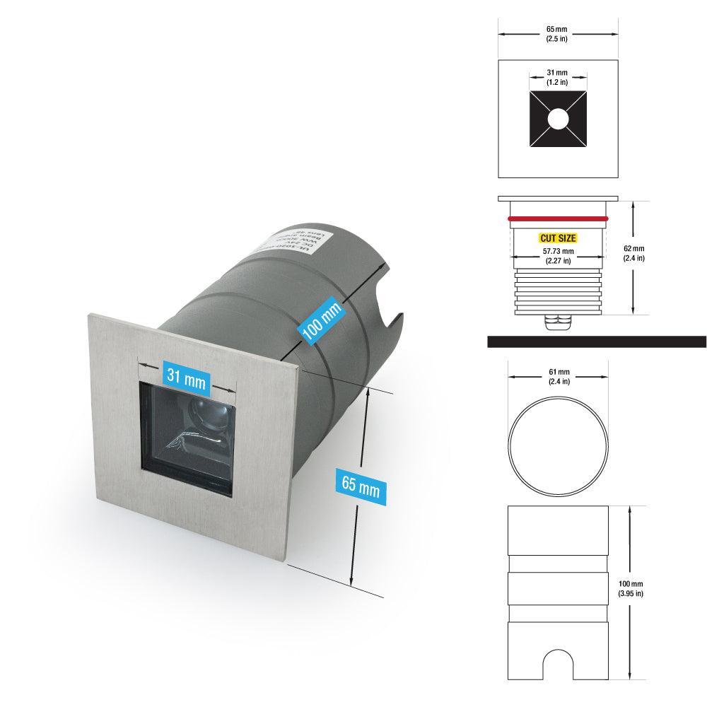 VBD-UL-1020-0500-A-3K-xx 2.5 inch Outdoor Square Inground light